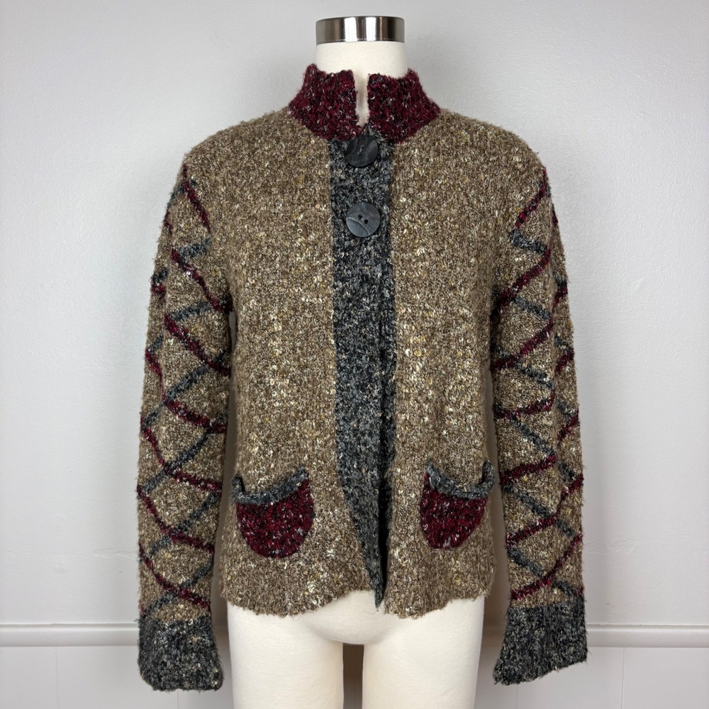 Nomadic Traders Vintage Cardigan Sweater Size S Stand Up Collar Pockets‎ Boho
